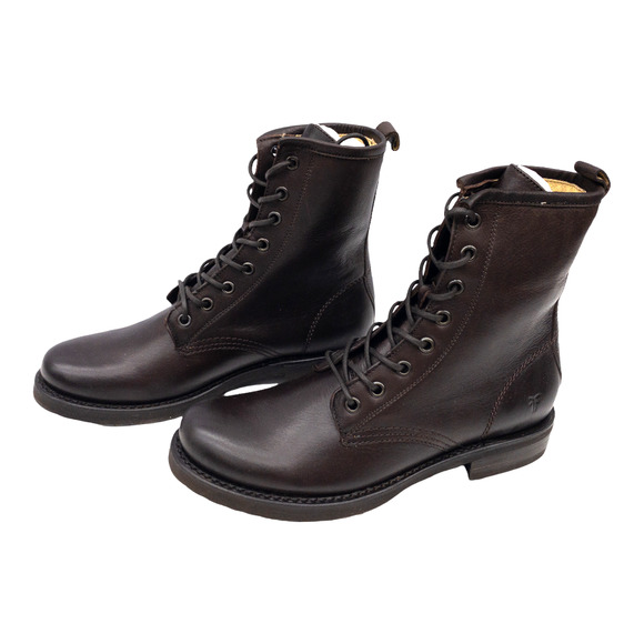 Frye Dark Brown Veronica Leather Lace Up Heeled Combat Boots 7.5 - Picture 5 of 12